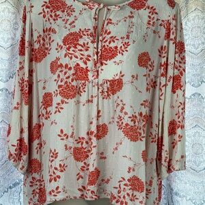Papermoon Orange and White Floral Peasant Blouse